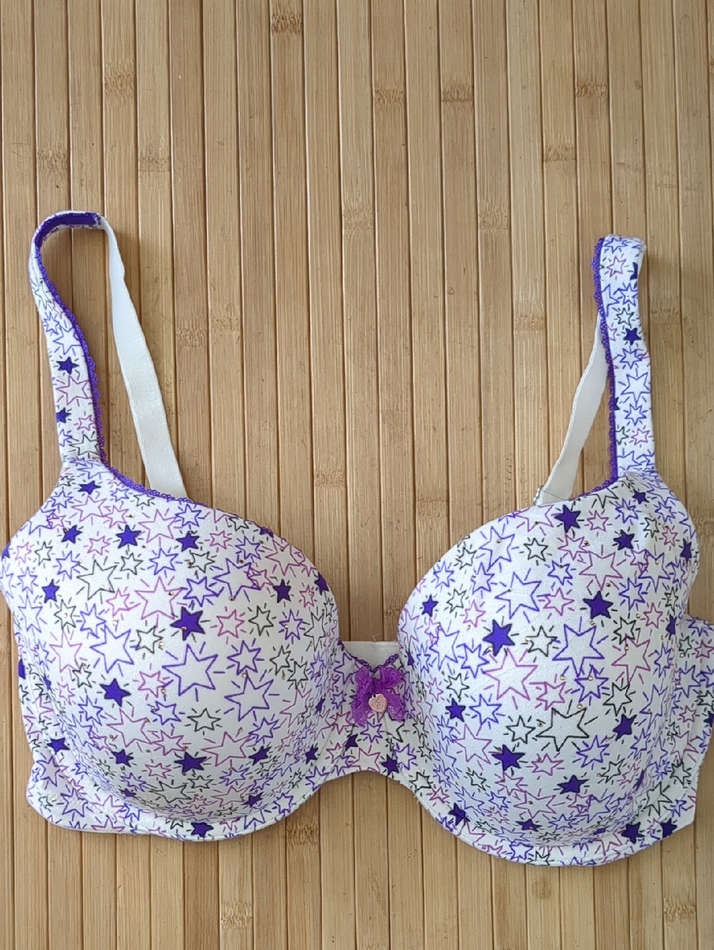 Victoria's Secret Purple & White Sequined Star T-Shirt Bra, Size 36DD